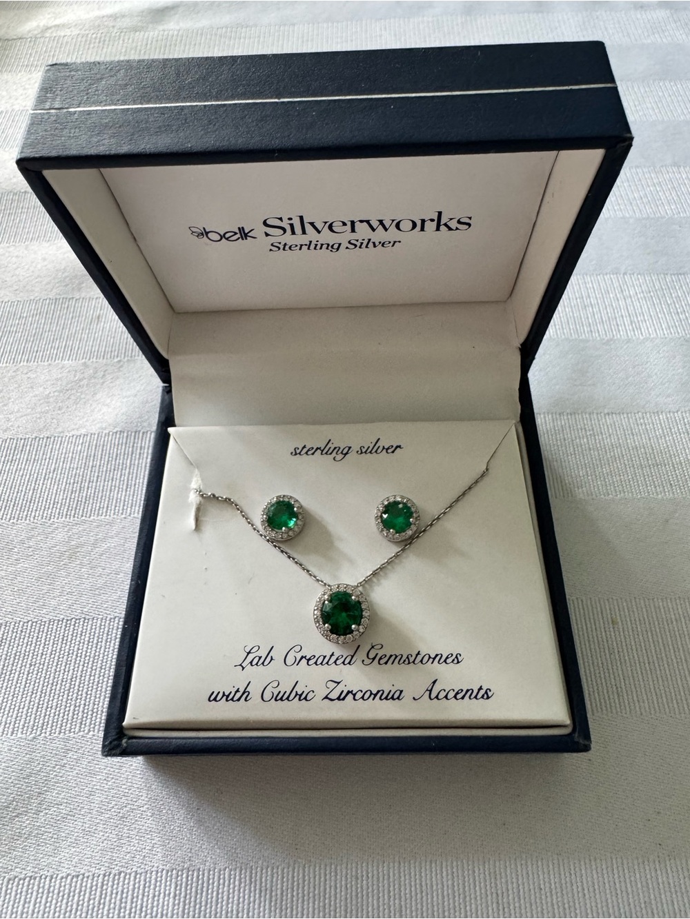 Sterling Silver Green gemstone Pendant Necklace & Earrings Set by belk Silverwor